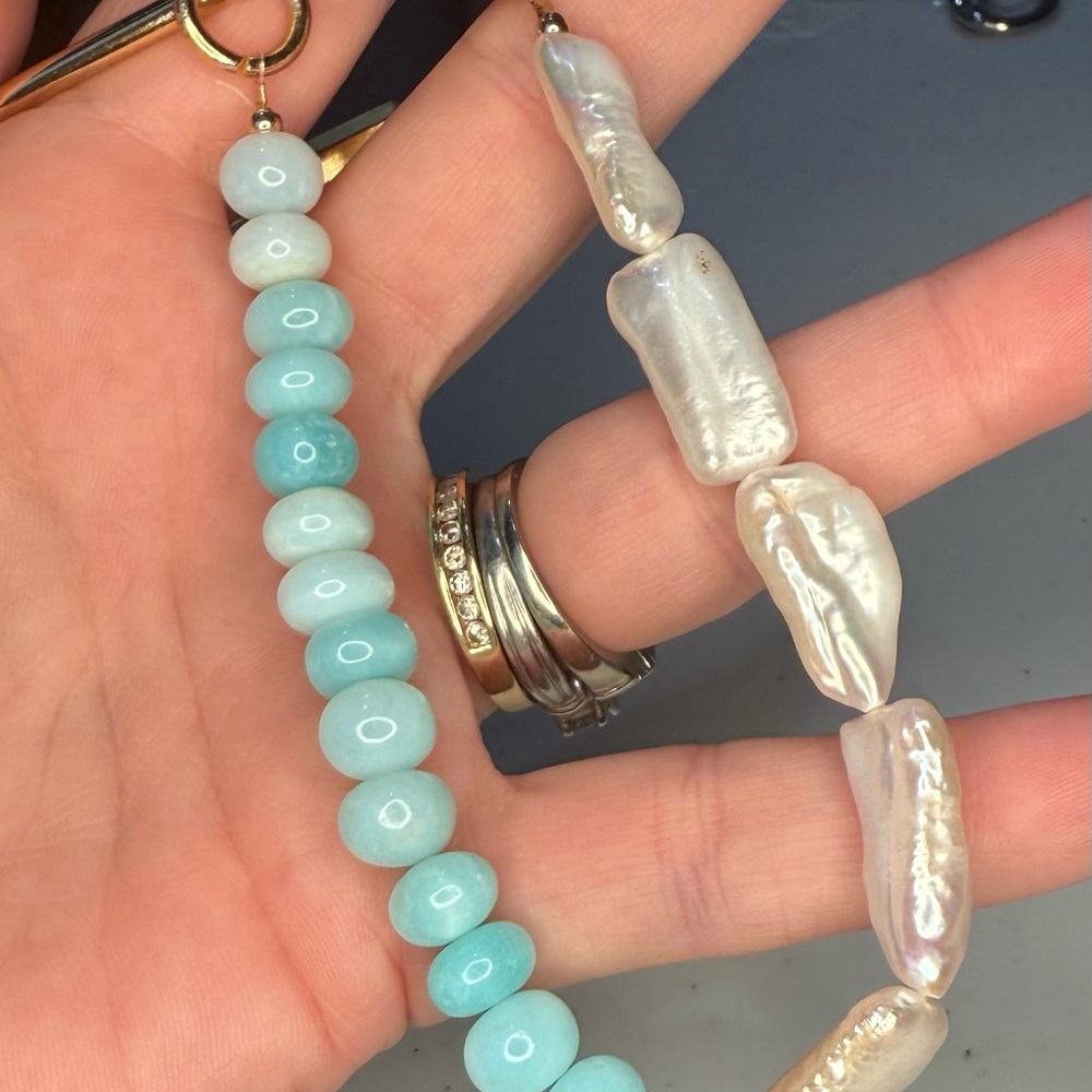 Elegant Blue Opal and White Baroque Pearls bag Charm key chain